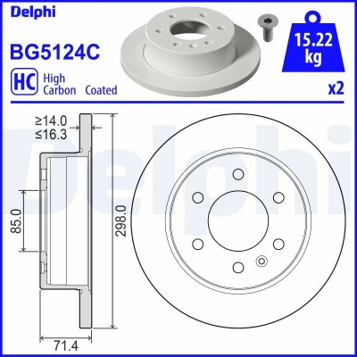 Abbildung von DELPHI BG5124C Bremsscheibe 298 16 6 voll beschichtet hochgekohlt ohne Radlager, ABS Sensorring MERCEDES BENZ: Sprinter 3.5 t Van