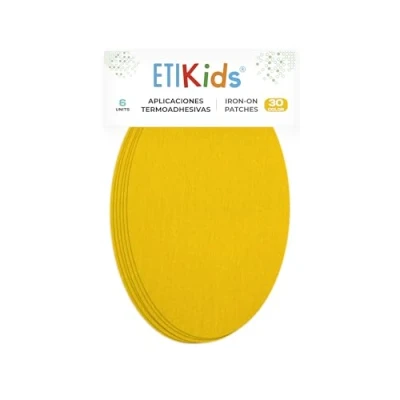 Abbildung von 6 Patches zum aufbügeln farbe gold gelb. Bügeleisen Reparatursatz 16 x 10 cm. RP30