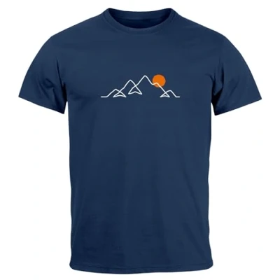 Abbildung von Neverless® Herren T Shirt Frontprint Line Art Berge Wandern Natur Outdoor Fashion Streetstyle Navy 4XL