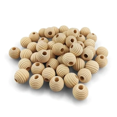 Abbildung von Netuno 50 Stück Holzperlen gerillt 14 mm mit loch Holzkugeln geriffelt Bastelperlen natürlich rund für DIY Handwerk Schmuck Makramee zum Basteln Auffädeln großem Bastelkugeln