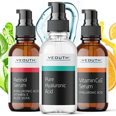 Abbildung von YEOUTH Vitamin C Serum, Retinol Serum und Hyaluron Gesichtsserums, Gesichtspflege Set Damen Männer, Anti Aging Hydrating Skincare 3x30ml