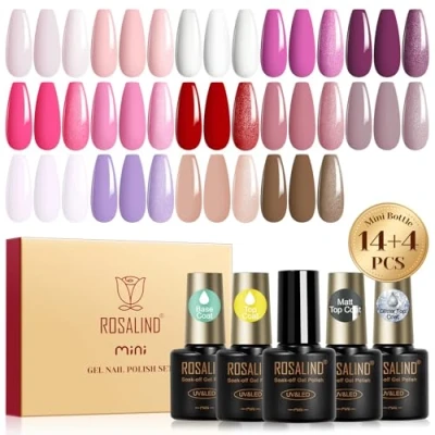 Abbildung von ROSALIND UV Nagellack Set, 18 Stück Gel Hellrosa Nude Weiß Rosa Lila Farbgel Gelnägel, Soak Off Mini Rot Braun für Nagel Design Nail Polish Geschenk