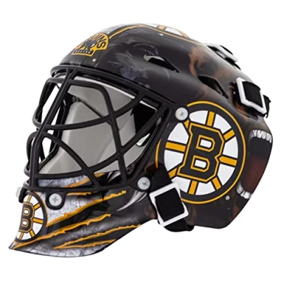 Abbildung von Franklin Sports Unisex Erwachsene Boston Bruins NHL Team Logo Mini Hockey Torwart Maske mit Etui Sammlerstück M, Mehrfarbig, Einheitsgröße US