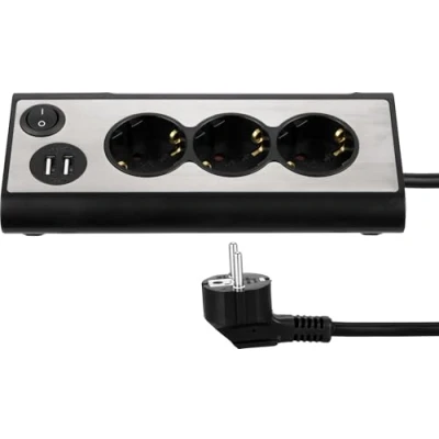 Abbildung von REV 2400050010 LightSocket, Dreifachsteckdose beleuchtet (LED) 2xUSB, 3680W, schwarz