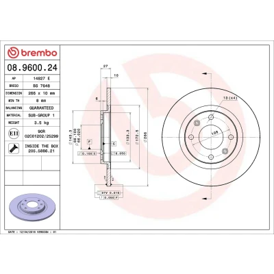 Abbildung von BREMBO 08.9600.24 Bremsscheibe 266 10 4 voll mit Schrauben CITROËN: BX Hatchback