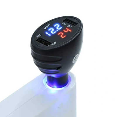 Abbildung von GOFORJUMP 3 in 1 12 V Dual USB Auto Ladegerät Thermometer Voltmeter Display Port Volt Meter Led anzeige Schwarz