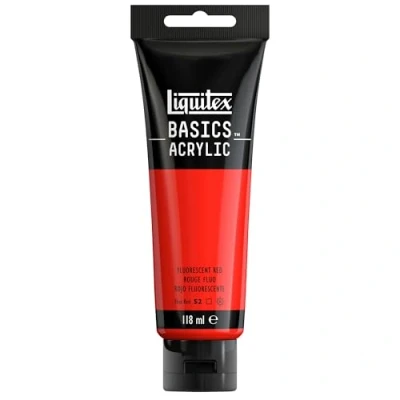 Abbildung von Liquitex 8870072 Basics Acrylfarbe, monopigmentierte Künstlerpigmente, lichtecht, mittlere Viskosität, Archivqualität, seidenglänzender Finish, 118ml Tube Rot Fluo, Acrylfarbe