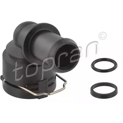 Abbildung von TOPRAN 115 902 Flansch GFK (Glasfaserverstärkter Kunststoff) mit Dichtung Befestigungsbügel Rohrleitung nach Thermostat VOLKSWAGEN: Golf 5