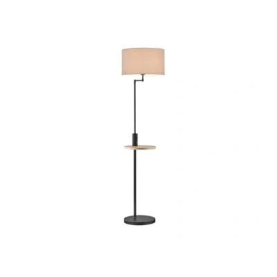 Abbildung von Trio Leuchten Stehleuchte Claas 400400132, Metall Schwarz matt, Stoffschirm Grau, Ablage Holz, exkl. 1x E27, 60 watt