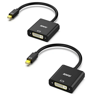 Abbildung von BENFEI Mini DisplayPort auf DVI Adapter, 2 Stück Display Port (Thunderbolt) Konverter Stecker Buchse Adapterkabel für ThinkPad SurfacePro PC.