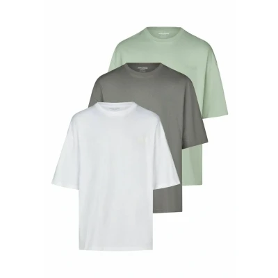 Abbildung von JACK &amp; JONES Tshirt Herren Oversize Fit JJECHARGE 3er Set Pack Rundhals Kurzarm Sommer Tee Shirt Print, Größe:3XL, Farbe:Pack 2 (Moonbeam/Black/Stormey Weat)