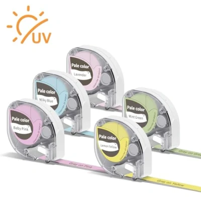 Abbildung von 5x Phomemo Kompatibel Etikettenband 12mm x 4m Grau auf Mehrfarbig Hitzebeständig Selbstklebend als Ersatz für P12 LT12 Etikettendrucker &amp; Dymo LetraTag LT100H LT100T QX50 XR XM 2000 Plus
