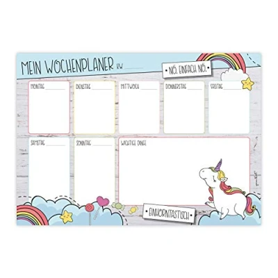 Abbildung von Wochen Kalender Mein Wochenplaner mit Einhorn Motiv I DIN A4 Notiz Block Wochenplan Organizer undatiert zum Abreißen dv_393
