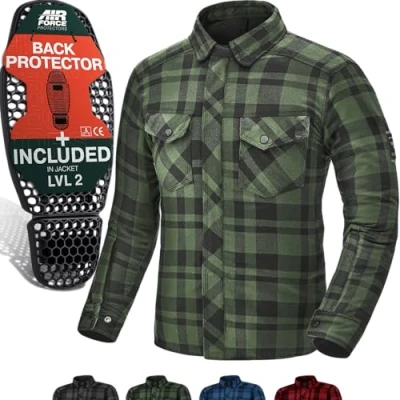 Abbildung von SHIMA RENEGADE MEN Motorrad Hemd Verschleißfest Baumwolle Karierte Motorradjacke Herren mit CE Protektoren, FiberQL Aramid und Kühlungsschicht Reißverschluss (RENEGADE 2, Grün, XL)