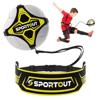 Abbildung von Sportout Fußball/Volleyball/Rugby Kick Throw Trainer Solo Fussball Trainingszubehör Geschenk Jungen Geeignet für Kinder und Erwachsene (Gelb)