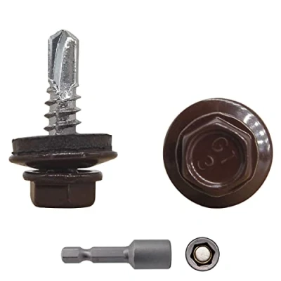 Abbildung von (25 Stück) Metalldachschrauben 4,8 x 19 mm Selbstbohrende Schrauben mit EPDM Unterlegscheiben Lackierter Sechskantscheibe Blechschraube (25, RAL 8017)