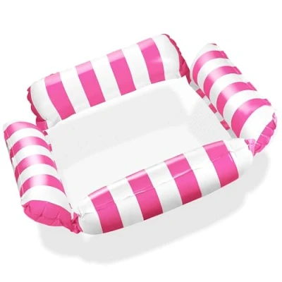 Abbildung von Balinco Aufblasbare Matratze Pool, Wasserhängematte mit Netz, Wasser Luftmatratze 4 Luftkammern, Pool Party Sessel, Wasserspielzeug Hängematte, Zubehör für Erwachsene &amp; Kinder (Pink)