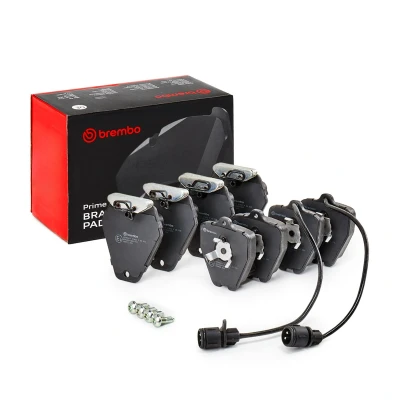 Abbildung von BREMBO P 85 038 Bremsbelagsatz inkl. Verschleißwarnkontakt mit Bremssattelschrauben, Kolbenclip ohne Zubehör AUDI: A8 D2, A6 C4 Avant