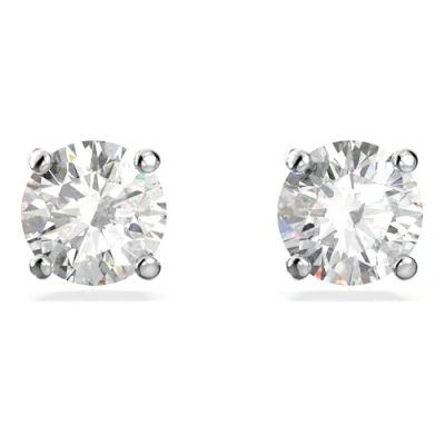 Abbildung von Swarovski Attract Ohrstecker, Rundschliff, Weiß, Rhodiniert