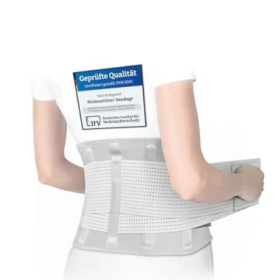 Abbildung von BACK BODYGUARD Rückengurt innovative Lendenwirbelstütze Rückenbandage entlastet Rücken Nierengurt zur Rückenstütze (Grau, M)