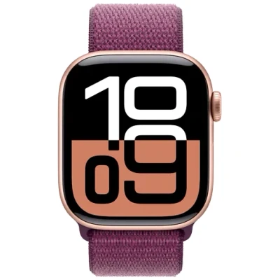 Abbildung von Apple Watch Series 10 4G 42mm Gold (Lilanes Nylon Armband)