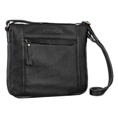 Abbildung von STILORD &#039;Terra&#039; Ledertasche Damen Umhängetasche Vintage Handtasche für Frauen Klassische Schultertasche Freizeittasche zum Umhängen Echtleder, Farbe:schwarz