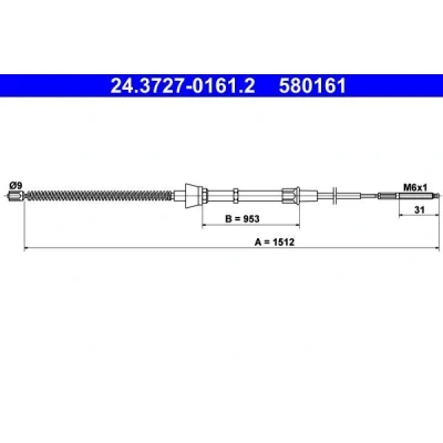 Abbildung von ATE 24.3727 0161.2 Handbremsseil 1512 VOLKSWAGEN: Polo III Hatchback