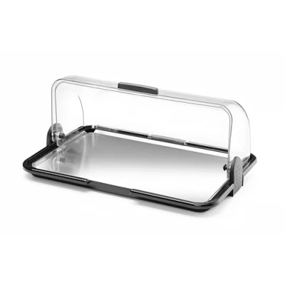 Abbildung von HENDI Buffet Vitrine, 2 Gel Einsätze zum Kühlen oder Erwärmen, Rolltop Präsenter, Display, Käse und Brotkasten, 465x315x(H)195mm, Edelstahl, PP