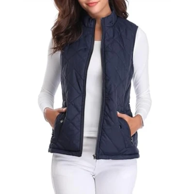 Abbildung von fuinloth Damen Weste, Herbst Leichte Steppweste Westen Ärmellos Jacke Kurz Vest Gilet Dunkel Blau XL