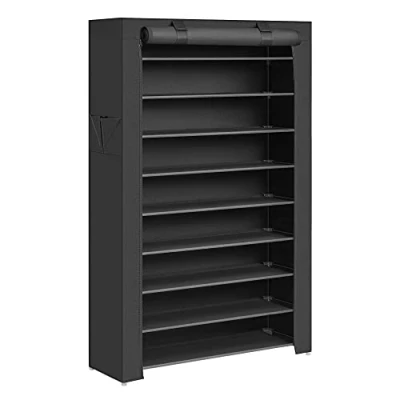 Abbildung von SONGMICS Schuhregal mit 10 Ebenen, 28 x 88 160 cm, Schuhschrank, Schuhaufbewahrung, staubdichtem Überzug, Schuh Organizer, für High Heels, Sportschuhe, Metallgestell, schwarz RXJ36HV1