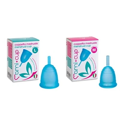Abbildung von Kit Menstruationstasse MamiCup® M+L (Türkis) Weiches, flexibles, wiederverwendbares medizinisches Silikon