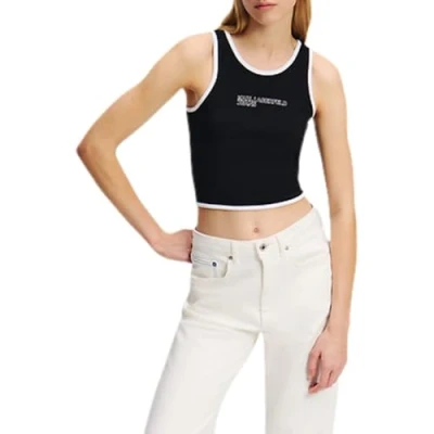 Abbildung von Karl Lagerfeld Jeans Outline LOGO Top, Damen, Größe: Large, Black