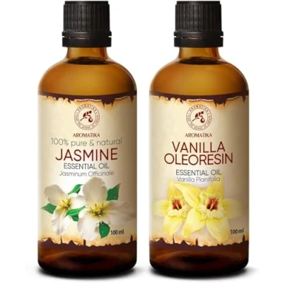 Abbildung von Ätherische Öle Set 2x100ml Ätherisches Vanille Oleoresin Öl und Jasmin Jasminöl für Diffusers Duftlampen Seifenherstellung Vanilleöl Kerzen Romantik Körperpflegeöl