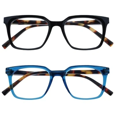 Abbildung von OPULIZE KOI Lesebrille 2er Pack Große Rechteckige Brillenfassung Schwarz Blau Damen, Herren Federscharniere RR50 13 +2.50