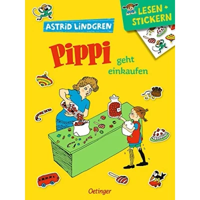 Abbildung von Lesen + Stickern. Pippi geht einkaufen: Astrid Lindgren Kinderbuch Klassiker. Interaktives Buch zum Lesenlernen mit vielen bunten Stickern für Vorschul Kinder ab 5 Jahren (Pippi Langstrumpf)