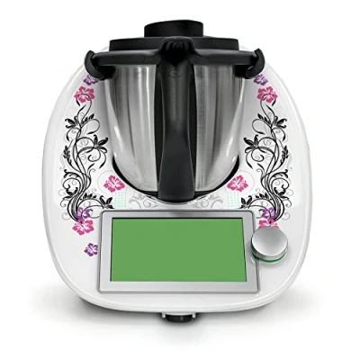 Abbildung von Deko Schutz Aufkleber kompatibel mit Küchenmaschine Thermomix TM6 Design Sticker Klebefolie Zubehör Küchengerät wasserfest selbstklebend RX042 (23 Hibiskus)