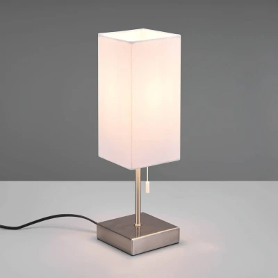 Abbildung von Reality Leuchten Tischleuchte Ole R51061007, Metall Nickel matt, Schirm Stoff Weiß, exkl. 1x E27, USB A &amp; C Buchse