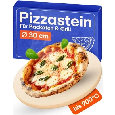Abbildung von Pizzastein Für Backofen &amp; Gasgrill Knusprigen Boden Rund 30 cm aus Cordierit bis 900 C Wärme Speichernd