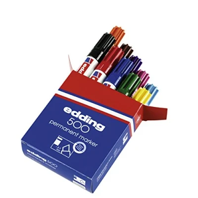 Abbildung von edding 500 Permanentmarker mehrfarbig 10 Stifte Keil Spitze 2 7 mm wasserfest, schnell trocknend wischfest für Karton, Kunststoff, Holz, Metall, Glas