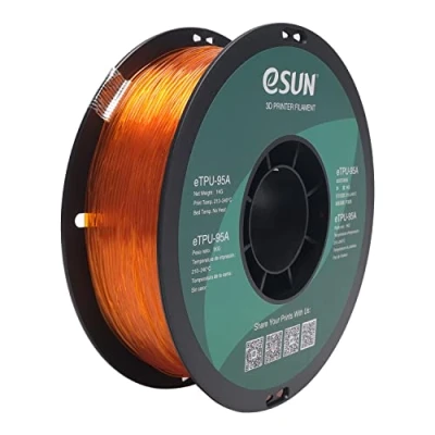 Abbildung von eSUN Flexibles TPU Filament 1.75mm, 3D Drucker 95A, Maßgenauigkeit +/ 0.05mm, 1kg Spule (2.2 LBS) Druck für Drucker, Transparent Orange