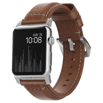 Abbildung von Nomad Lederarmband Apple Watch 42mm / 44mm 45mm 49mm braun silber NM1A4RST00