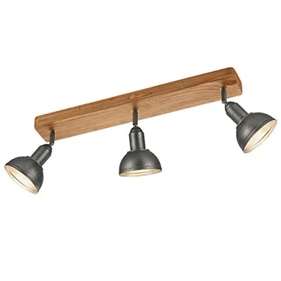 Abbildung von Trio Leuchten Deckenleuchte Delhi 803400367, Metall Nickel matt antik, Base Holz, exkl. 3x E14