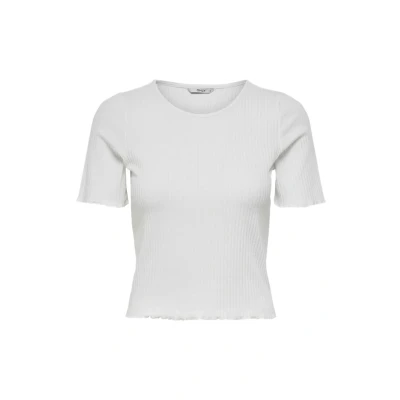Abbildung von ONLY Damen Geripptes Cropped T Shirt Kurzes Short Sleeve Rundhals Top Bauchfrei Gewellt ONLEMMA, Farben:Weiß, Größe:XS