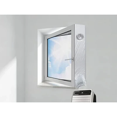 Abbildung von HOOMEE VP Fensterabdichtung Für Mobile Klimageräte, mit Angenähter Schlauch Verlängerung, Einflügelige Fenster Breiten Fensterbänken und Tief Eingebaute Flügelfenster, Altbauwohnungen, 400cm