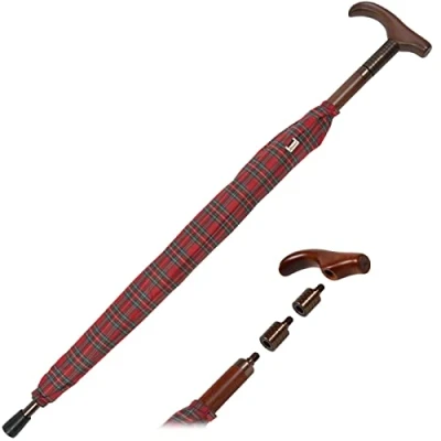 Abbildung von iX brella Stützschirm höhenverstellbar mit Holzgriff Karo rot klein