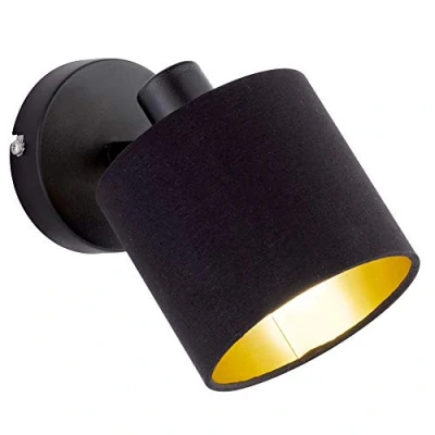 Abbildung von RL LIVE YOUR LIGHT Reality Leuchten Tommy R80331079 Wandspot, Metall Schwarz Matt, Stoffschirm Schwarz/Goldfarbig
