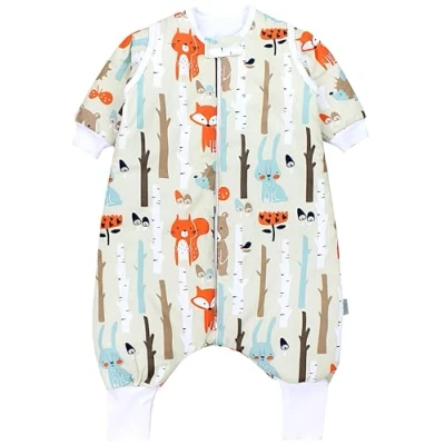 Abbildung von TupTam Baby Schlafsack mit Beinen und Ärmeln OEKO TEX zertifizierte Materialien, Winterschlafsack 2,5 TOG Unisex, Farbe: Birkenwald Fuchs Bär Igel Hase Beige, Größe: 92 98