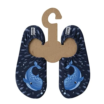 Abbildung von Slipstop Kinder Strandschuhe Anti Rutsch Sport Schuhe Schwimmschuhe Badeschuhe Urlaub Yoga Pool Unisex in Marine mit blauem Wal, Gr. 18 20