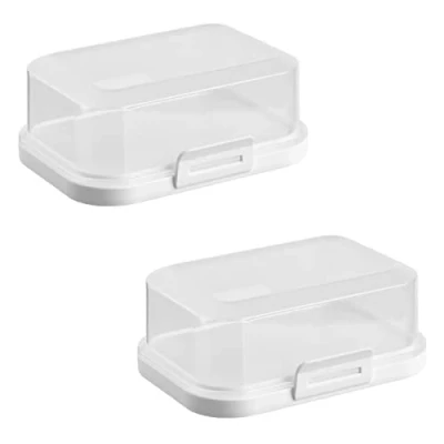 Abbildung von 2x Hochwertige Stapelbare Butterdose mit Verschluss, Plastik box dose, Perfekte Ordnung im Kühlschrank BPA Frei Mehrzweck Creme Weiß