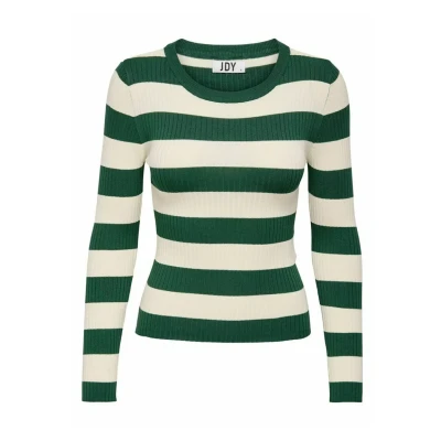 Abbildung von JdY Damen JDYPLUM L/S O Neck Pullover KNT NOOS Strickpullover, Trekking Green/Stripes:W Eggnog Stripes, XS